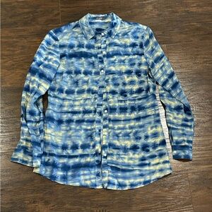 J. McLaughlin Women's Blue & Tan Long Sleeve Button Down Top Size S